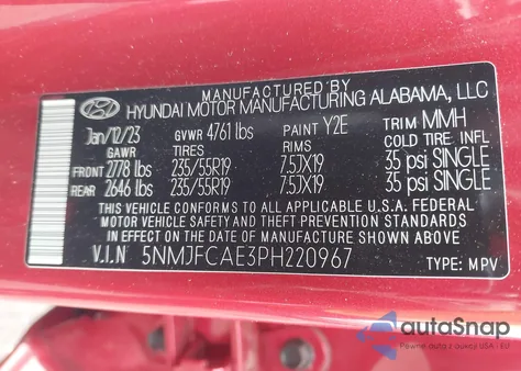 2023 Hyundai Tucson Sel из США, поврежденный, VIN 5NMJFCAE3PH220967